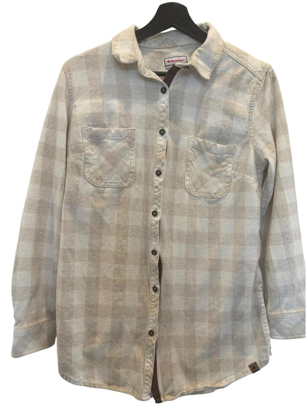Canadiana Beige Plaid Button-Up Shirt Jacket Medium